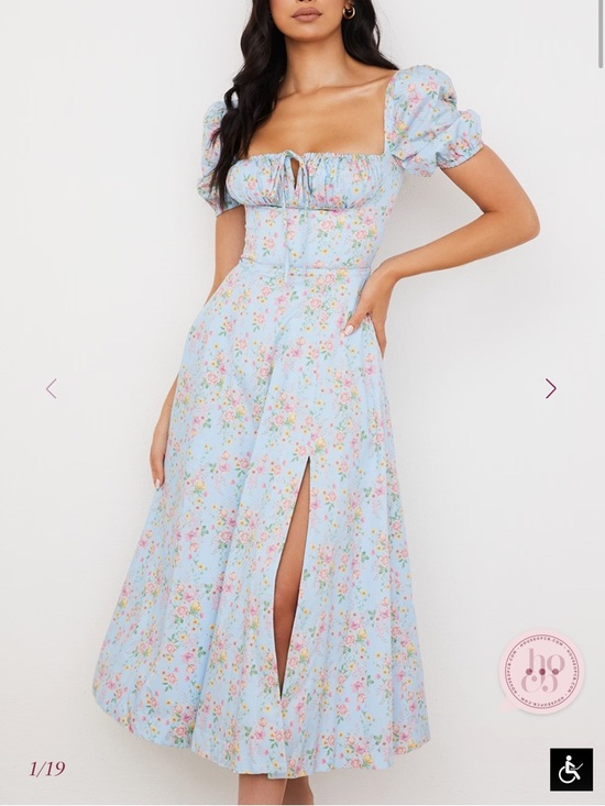 House of CB Dresses & Skirts - House of CB Tallulah Blue Floral Puff Sleeve Midi Dress